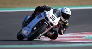 IDEMITSU Honda Racing India team rider Kavin Samaar Quintal in Race 2 of Round 4 of 2023 ARRC