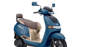 TVS iQube in Starlight Blue with Beige