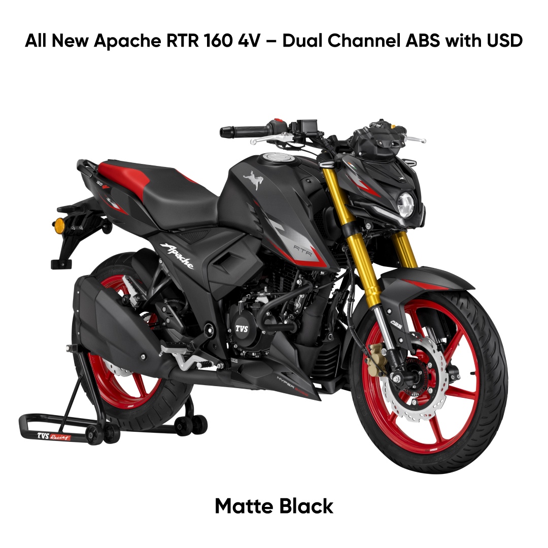 2026 TVS Apache RTR 160 4V Dual Channel ABS with USD_Matte Black