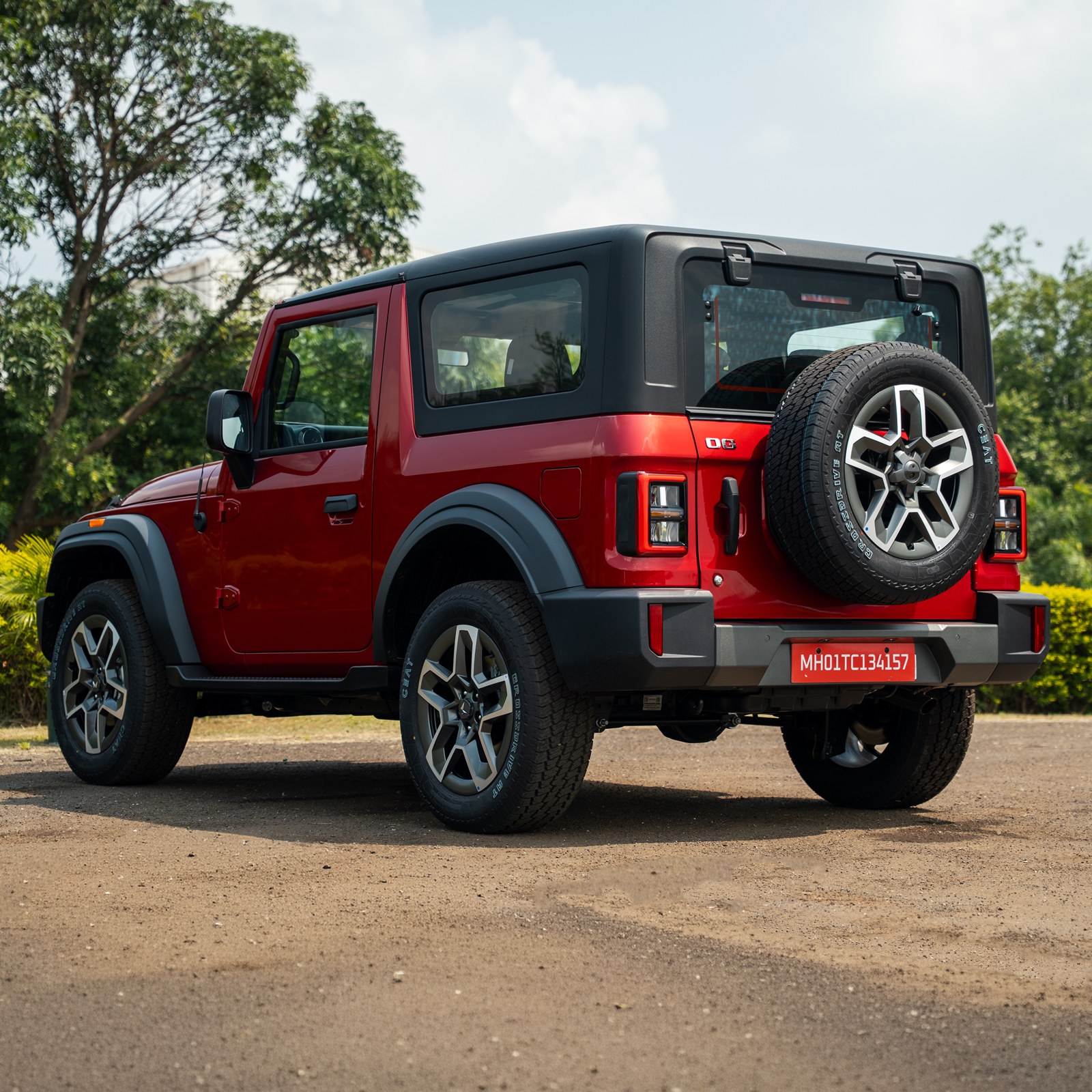 Mahindra Thar OG rear left three quarter RED